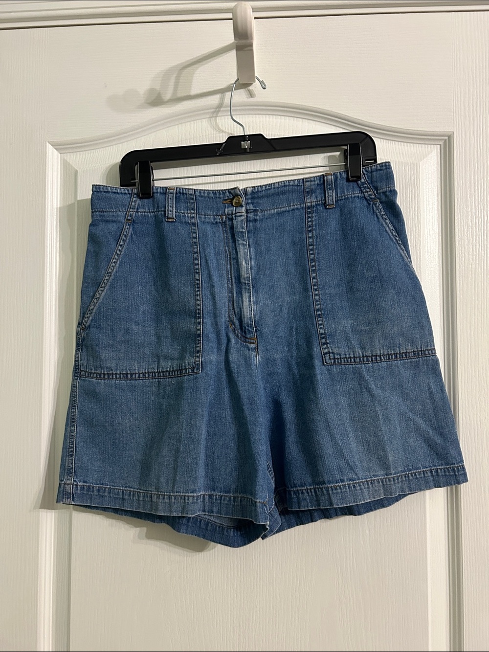 Relaxed High-Rise Denim Shorts in Blue